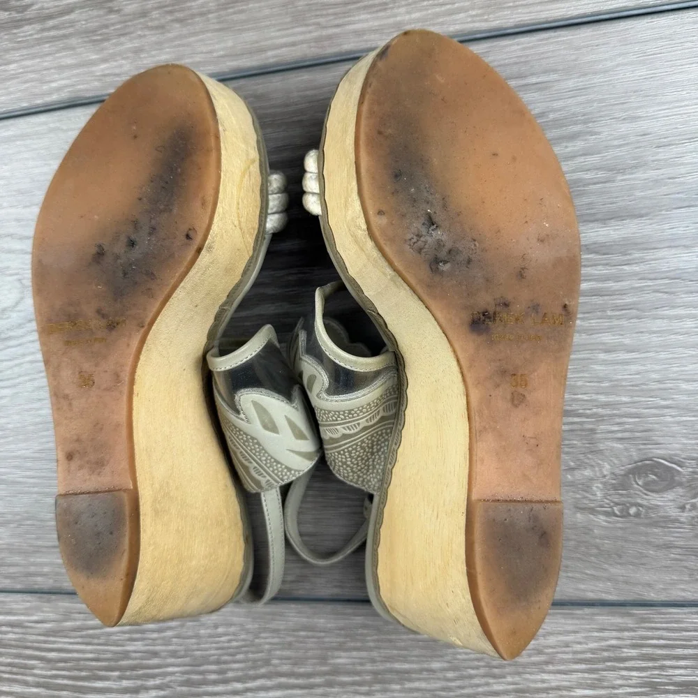Derek Lam Womens Wedge Sandals Clear Lucite Wood Platform Cream 35 US 5